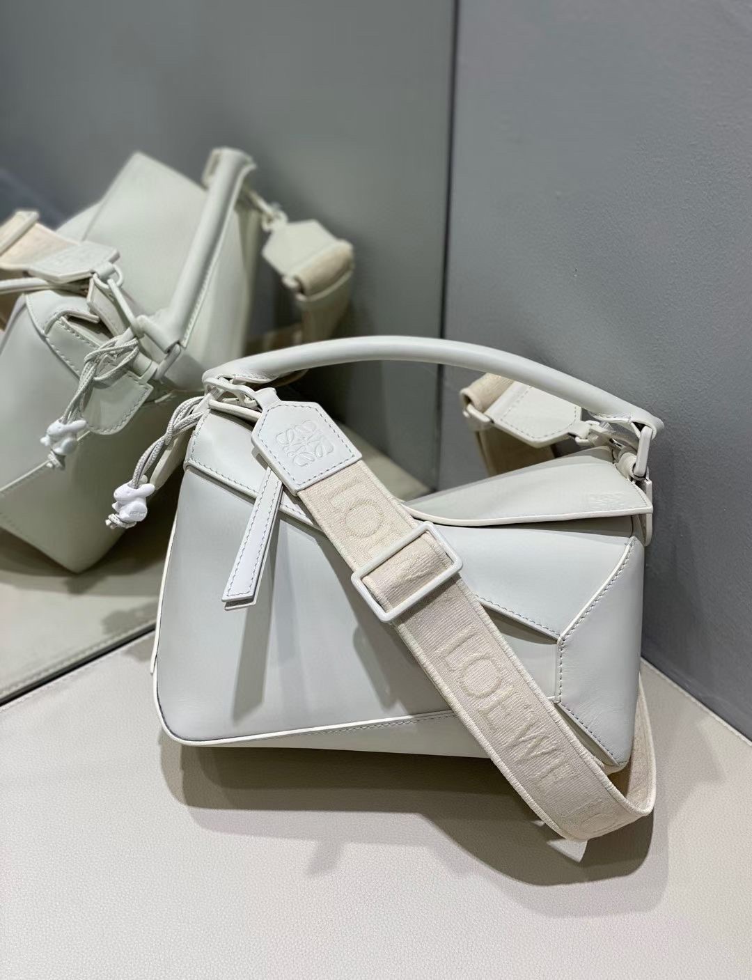 Loewe Small Puzzle Bag in Satin Calfskin Sea Salt